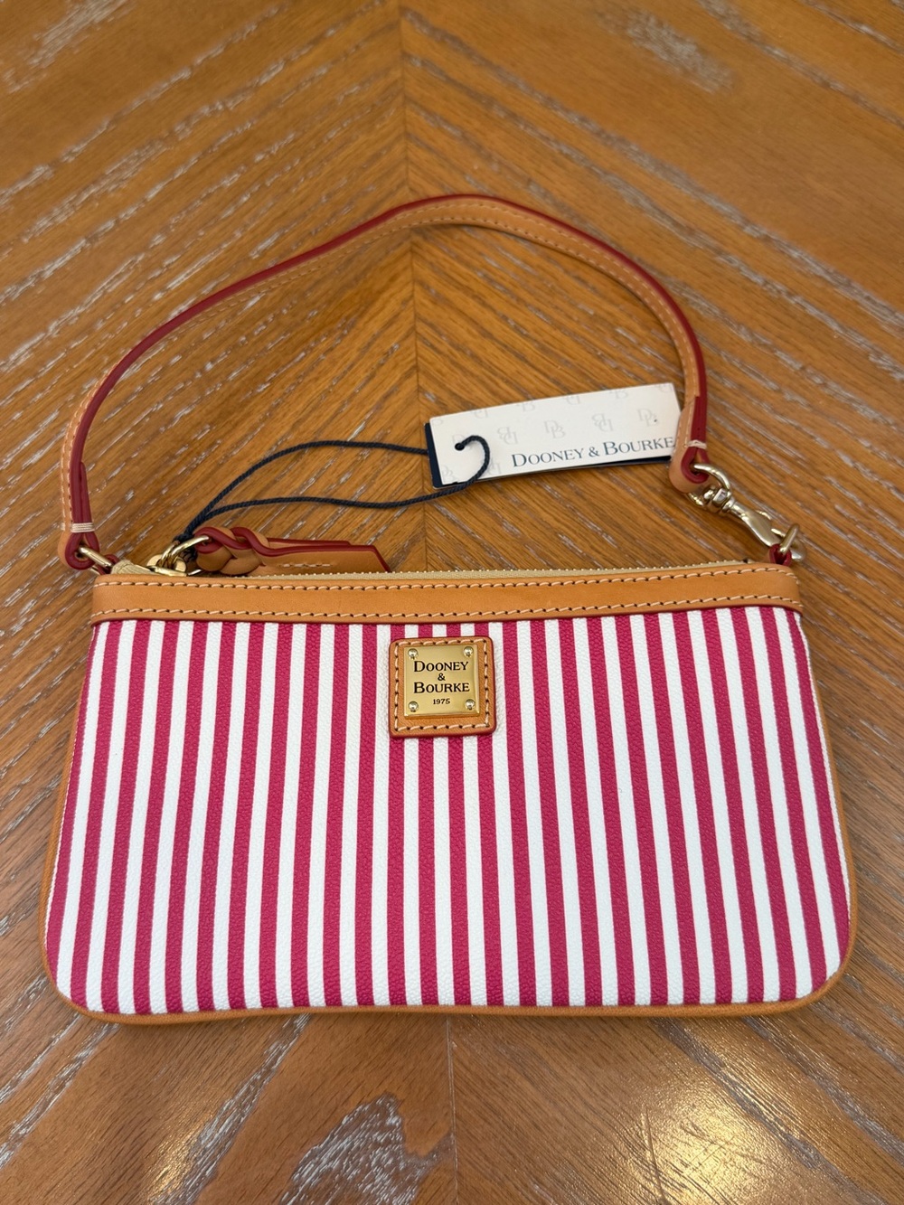 NWT Dooney & Bourke Pink and White Striped Wristlet Wallet